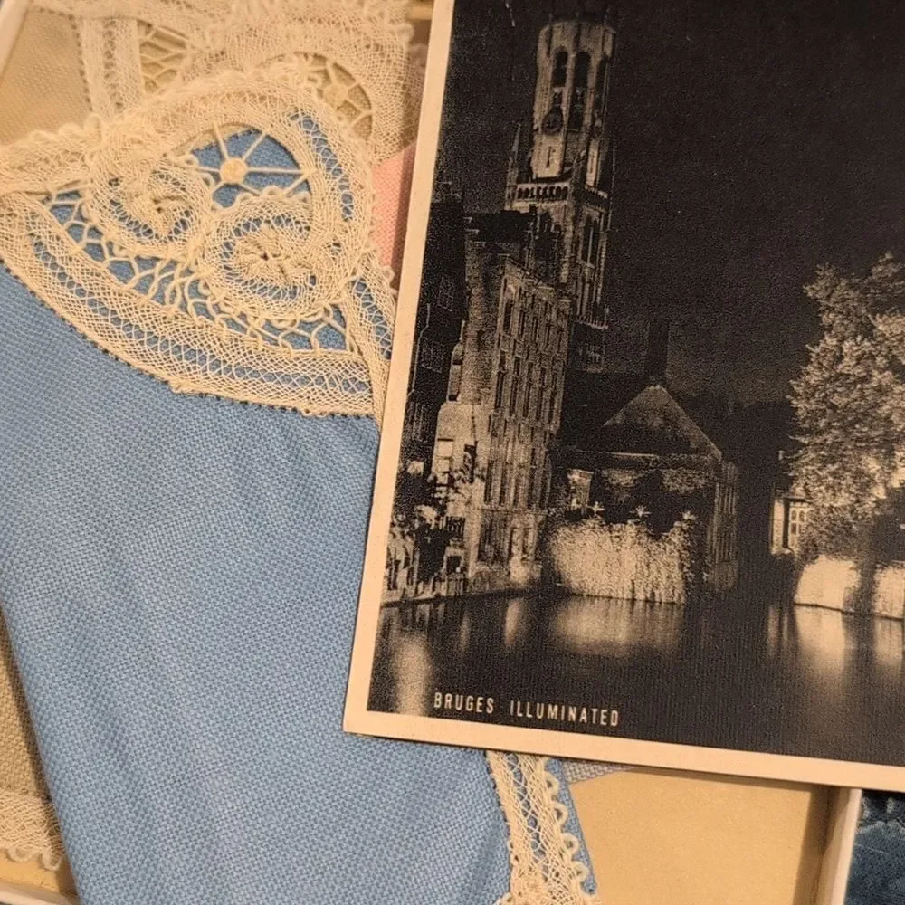 Antique Belgiam handloom Lace napkin set‎ NIP